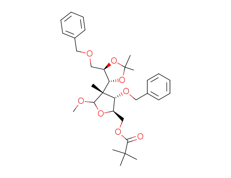 2,2-Dimethyl-propionic acid (2R,3S,4S)-3-benzyloxy-4-((4R,5R)-5-benzyloxymethyl-2,2-dimethyl-[1,3]dioxolan-4-yl)-5-methoxy-4-methyl-tetrahydro-furan-2-ylmethyl ester