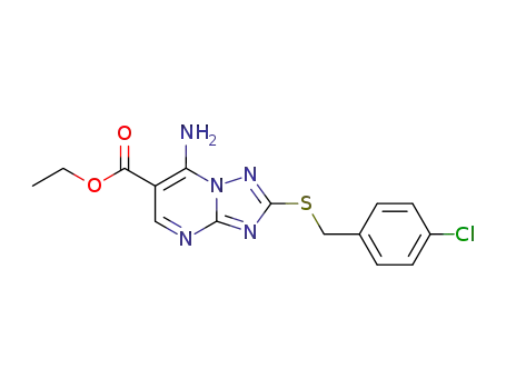 [1,2,4]Triazolo[1,5-a]pyrimidine-6-carboxylic acid,
7-amino-2-[[(4-chlorophenyl)methyl]thio]-, ethyl ester