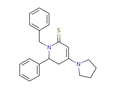 Molecular Structure of 87992-53-8 (2(1H)-Pyridinethione,
5,6-dihydro-6-phenyl-1-(phenylmethyl)-4-(1-pyrrolidinyl)-)