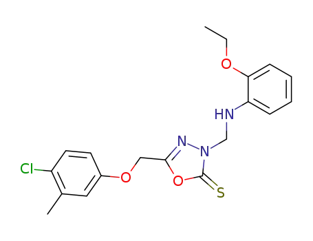 Molecular Structure of 120353-51-7 (5-(4-chloro-3-methylphenoxy)methyl-3-(2-ethoxyphenyl)aminomethyl-1,3,4-oxadiazole-2-thione)