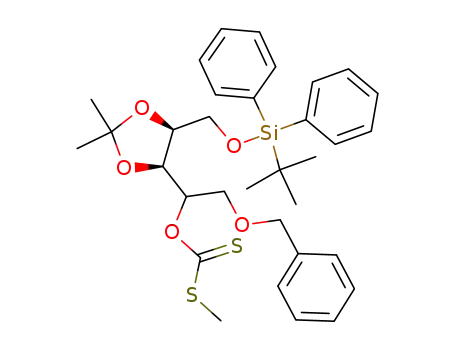 Dithiocarbonic acid O-{2-benzyloxy-1-[(4S,5S)-5-(tert-butyl-diphenyl-silanyloxymethyl)-2,2-dimethyl-[1,3]dioxolan-4-yl]-ethyl} ester S-methyl ester