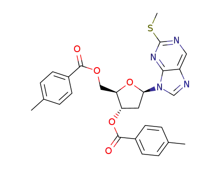 Molecular Structure of 155532-20-0 (9-<2-deoxy-3,5-di-O-(4-toluoyl)-β-D-erythro-pentofuranosyl>-2-(methylthio)-9H-purine)