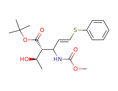 Molecular Structure of 112020-63-0 ((E)-(R)-2-((R)-1-Hydroxy-ethyl)-3-methoxycarbonylamino-5-phenylsulfanyl-pent-4-enoic acid tert-butyl ester)