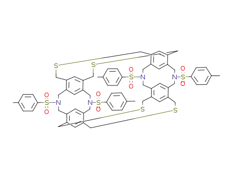 Molecular Structure of 133071-04-2 (20,29,44,47-Tetrakis-(4-toluolsulfonyl)-2,11,32,41-tetrathia-20,29,44,47-tetraaza<3.3>(1,3)(1,3)<3.3>(4,6)(1,3)<3.3>(4,6)(1,3)<3.3>(4,6)(4,6)benzeno<4>phan)