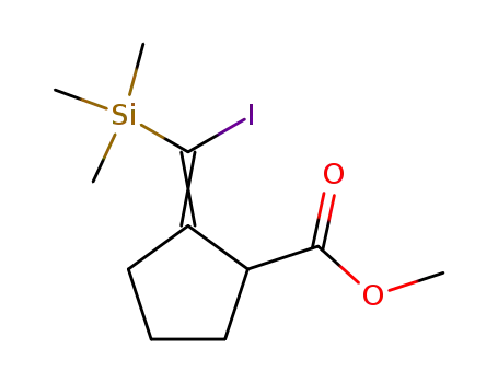 Molecular Structure of 110550-97-5 (Cyclopentanecarboxylic acid, 2-[iodo(trimethylsilyl)methylene]-, methyl
ester, (Z)-)