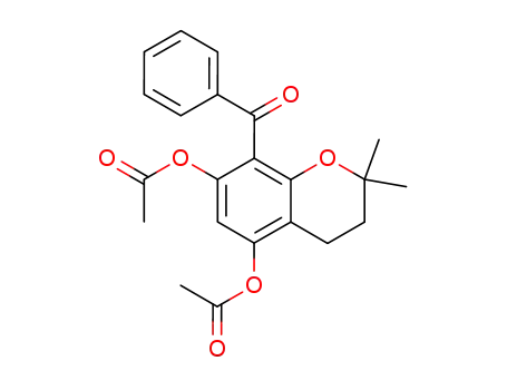 Molecular Structure of 86606-18-0 (Acetic acid 5-acetoxy-8-benzoyl-2,2-dimethyl-chroman-7-yl ester)