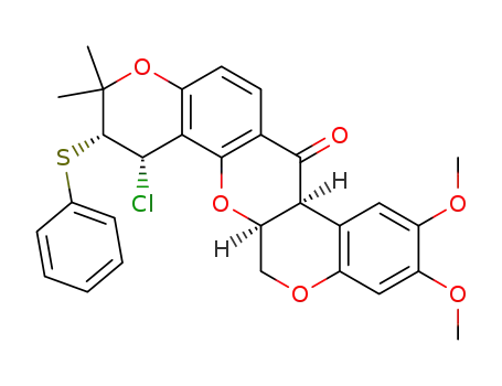 Molecular Structure of 124571-92-2 ((1S,2R,7aS,13aS)-1-Chloro-9,10-dimethoxy-3,3-dimethyl-2-phenylsulfanyl-2,3,13,13a-tetrahydro-1H,7aH-pyrano[2,3-c;6,5-f']dichromen-7-one)