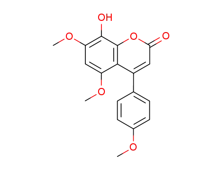 Molecular Structure of 16281-62-2 (4-(4-Methoxyphenyl)-5,7-dimethoxy-8-hydroxy-2H-1-benzopyran-2-one)