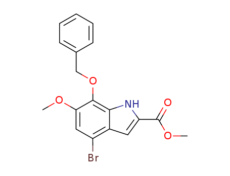 Molecular Structure of 102357-87-9 (1H-Indole-2-carboxylic acid, 4-bromo-6-methoxy-7-(phenylmethoxy)-,
methyl ester)