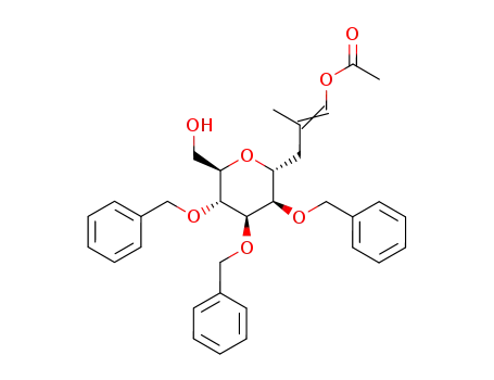 Molecular Structure of 120417-06-3 (Acetic acid (E)-2-methyl-3-((2R,3R,4R,5R,6R)-3,4,5-tris-benzyloxy-6-hydroxymethyl-tetrahydro-pyran-2-yl)-propenyl ester)