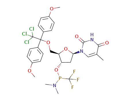 5'-O-(1,1-dianisyl-2,2,2-trichloroethyl)-3'-O-(N,N-dimethylaminotrifluoromethylphosphine) thymidine
