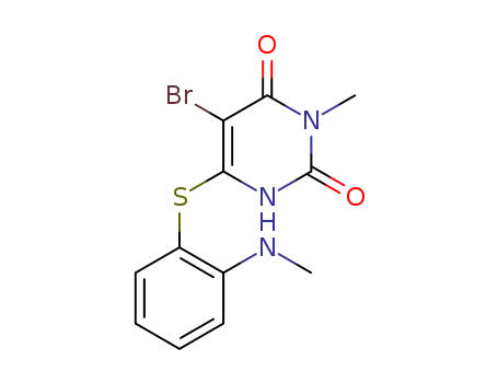 Molecular Structure of 79108-64-8 (2,4(1H,3H)-Pyrimidinedione,
5-bromo-3-methyl-6-[[2-(methylamino)phenyl]thio]-)