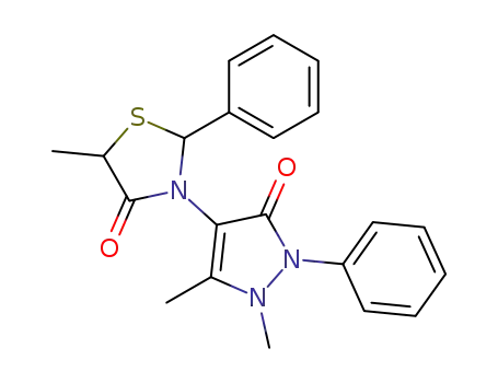 Molecular Structure of 142821-70-3 (3-(1,5-dimethyl-3-oxo-2-phenyl-2,3-dihydro-1H-pyrazol-4-yl)-5-methyl-2-phenyl-1,3-thiazolidin-4-one)