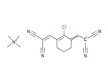 Molecular Structure of 98826-77-8 (METHANAMINIUM, N,N,N-TRIMETHYL-, SALT WITH [[2-CHLORO-3-(2,2-DICYANOETHENYL)-2-CYCLOHEXEN-1-YLIDENE]METHYL]PROPANEDINITRILE (1:1))