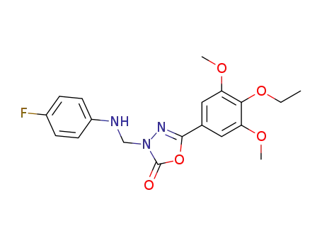 Molecular Structure of 73484-59-0 (5-(4-ethoxy-3,5-dimethoxyphenyl)-3-{[(4-fluorophenyl)amino]methyl}-1,3,4-oxadiazol-2(3H)-one)