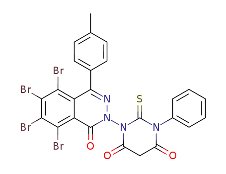 Molecular Structure of 159029-96-6 (1-Phenyl-3-(5,6,7,8-tetrabromo-1-oxo-4-p-tolyl-1H-phthalazin-2-yl)-2-thioxo-dihydro-pyrimidine-4,6-dione)