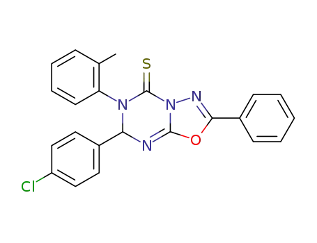 Molecular Structure of 91873-00-6 (5H-1,3,4-Oxadiazolo[3,2-a][1,3,5]triazine-5-thione,
7-(4-chlorophenyl)-6,7-dihydro-6-(2-methylphenyl)-2-phenyl-)