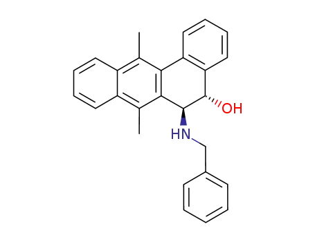 Molecular Structure of 89690-62-0 (Benz[a]anthracen-5-ol,
5,6-dihydro-7,12-dimethyl-6-[(phenylmethyl)amino]-, trans-)