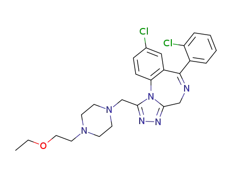 Molecular Structure of 89719-79-9 (8-chloro-6-(2-chlorophenyl)-1-{[4-(2-ethoxyethyl)-1-piperazinyl]methyl}-4H-[1,2,4]triazolo[4,3-a][1,4]benzodiazepine)