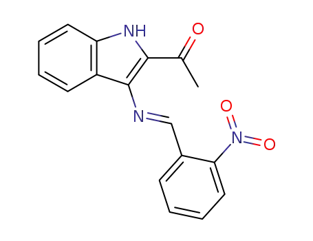 Molecular Structure of 94771-65-0 (Ethanone, 1-[3-[[(2-nitrophenyl)methylene]amino]-1H-indol-2-yl]-, (E)-)
