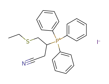 Molecular Structure of 141973-97-9 (Phosphonium, [2-cyano-1-[(ethylthio)methyl]ethyl]triphenyl-, iodide)