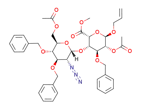 Molecular Structure of 245109-89-1 (allyl (6-O-acetyl-2-azido-3,4-di-O-benzyl-2-deoxy-α-D-glucopyranosyl)-(1->4)-methyl-2-O-acetyl-3-O-benzyl-α-L-idopyranosiduronate)