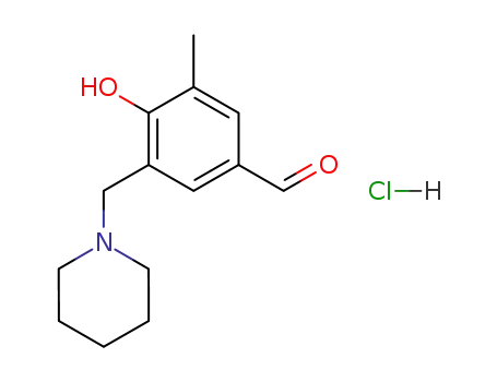 Molecular Structure of 81490-80-4 (4-Hydroxy-3-methyl-5-piperidin-1-ylmethyl-benzaldehyde; hydrochloride)