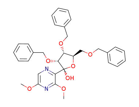 Molecular Structure of 181582-02-5 ((3R,4R,5R)-3,4-Bis-benzyloxy-5-benzyloxymethyl-2-(3,5-dimethoxy-pyrazin-2-yl)-tetrahydro-furan-2-ol)