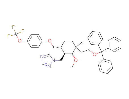 Molecular Structure of 185538-94-7 (1H-1,2,4-Triazole,
1-[[(1R,2R,3S,6R)-2-methoxy-3-methyl-6-[[4-(trifluoromethoxy)phenoxy]
methyl]-3-[2-(triphenylmethoxy)ethyl]cyclohexyl]methyl]-)