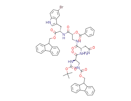 benzoic acid 1-[2-(5-bromo-1<i>H</i>-indol-3-yl)-1-(9<i>H</i>-fluoren-9-ylmethoxycarbonyl)-ethylcarbamoyl]-2-{2-[2-<i>tert</i>-butoxycarbonylamino-3-(9<i>H</i>-fluoren-9-ylmethoxycarbonylamino)-propionylamino]-3-carbamoyl-propionylamino}-ethyl ester