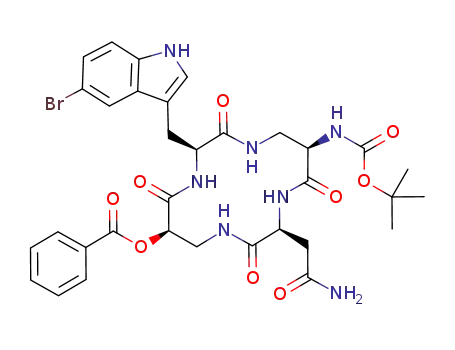 Benzoic acid (3S,6R,10S,13R)-3-(5-bromo-1H-indol-3-ylmethyl)-13-tert-butoxycarbonylamino-10-carbamoylmethyl-2,5,9,12-tetraoxo-1,4,8,11-tetraaza-cyclotetradec-6-yl ester