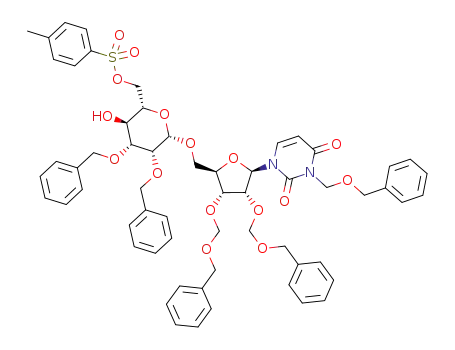 Toluene-4-sulfonic acid (2S,3S,4R,5R,6S)-4,5-bis-benzyloxy-6-[(2R,3R,4R,5R)-3,4-bis-benzyloxymethoxy-5-(3-benzyloxymethyl-2,4-dioxo-3,4-dihydro-2H-pyrimidin-1-yl)-tetrahydro-furan-2-ylmethoxy]-3-hydroxy-tetrahydro-pyran-2-ylmethyl ester