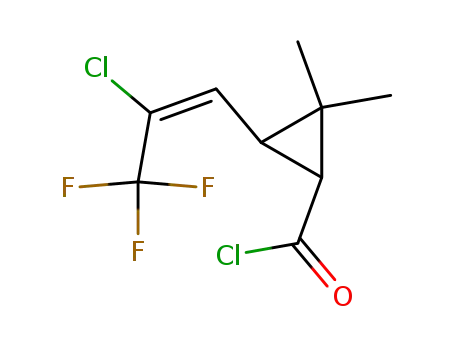 Molecular Structure of 603133-20-6 (Cyclopropanecarbonyl chloride,
3-[(1E)-2-chloro-3,3,3-trifluoro-1-propenyl]-2,2-dimethyl-)