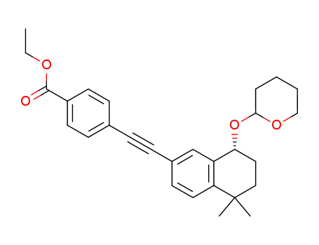 Molecular Structure of 226250-08-4 (ethyl 4-{[5,5-dimethyl-8-(tetrahydro-2H-pyran-2-yloxy)-5,6,7,8-tetrahydronaphthalen-2-yl]ethynyl}benzoate)
