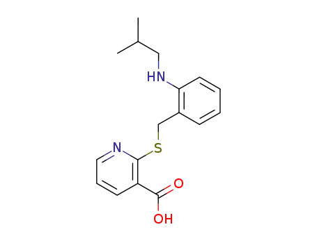 Molecular Structure of 181824-21-5 (3-Pyridinecarboxylic acid,
2-[[[2-[(2-methylpropyl)amino]phenyl]methyl]thio]-)