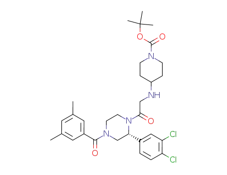 Molecular Structure of 188786-08-5 (1-Piperidinecarboxylic acid,
4-[[2-[(2R)-2-(3,4-dichlorophenyl)-4-(3,5-dimethylbenzoyl)-1-piperazinyl]
-2-oxoethyl]amino]-, 1,1-dimethylethyl ester)
