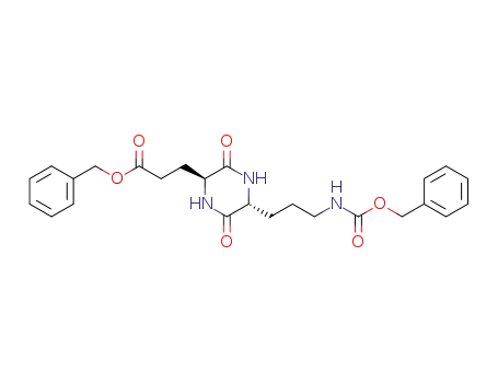 Molecular Structure of 499775-12-1 (3-[(2S,5R)-5-(3-Benzyloxycarbonylamino-propyl)-3,6-dioxo-piperazin-2-yl]-propionic acid benzyl ester)