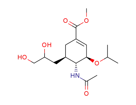 Molecular Structure of 335417-83-9 (1-Cyclohexene-1-carboxylic acid,
4-(acetylamino)-5-(2,3-dihydroxypropyl)-3-(1-methylethoxy)-, methyl
ester, (3R,4R,5R)-)