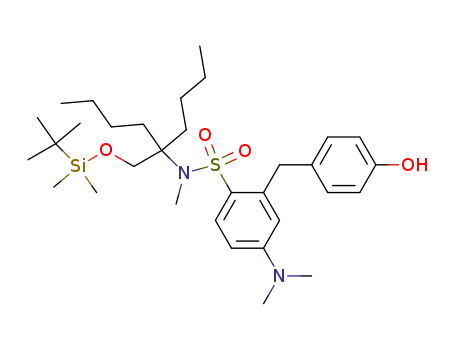 Molecular Structure of 635752-70-4 (<i>N</i>-[1-butyl-1-(<i>tert</i>-butyl-dimethyl-silanyloxymethyl)-pentyl]-4-dimethylamino-2-(4-hydroxy-benzyl)-<i>N</i>-methyl-benzenesulfonamide)