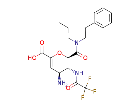 Molecular Structure of 185381-95-7 ((4S,5R,6R)-4-Amino-6-[N-(2-phenylethyl)-N-propylcarbamoyl]-5-(trifluoroacetamido)-5,6-dihydro-4H-pyran-2-carboxylic acid)