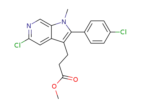 Molecular Structure of 400777-03-9 (1H-Pyrrolo[2,3-c]pyridine-3-propanoic acid,
5-chloro-2-(4-chlorophenyl)-1-methyl-, methyl ester)