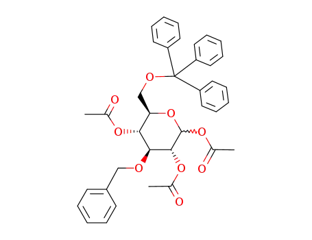 Molecular Structure of 66963-59-5 (<i>O</i><sup>1</sup>,<i>O</i><sup>2</sup>,<i>O</i><sup>4</sup>-Triacetyl-<i>O</i><sup>3</sup>-benzyl-<i>O</i><sup>6</sup>-trityl-ξ-D-glucopyranose)