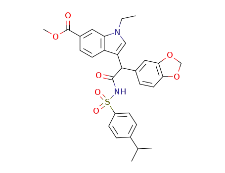 3-[1-benzo[1,3]dioxol-5-yl-2-(4-isopropyl-benzenesulfonylamino)-2-oxo-ethyl]-1-ethyl-1<i>H</i>-indole-6-carboxylic acid methyl ester