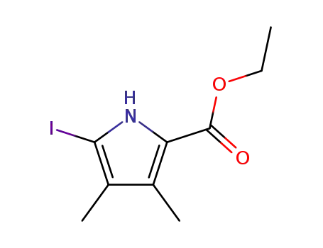 Molecular Structure of 4391-95-1 (1H-Pyrrole-2-carboxylic acid, 5-iodo-3,4-dimethyl-, ethyl ester)