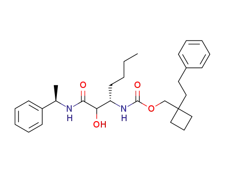 Molecular Structure of 568591-08-2 (Carbamic acid,
[(1S)-1-[1-hydroxy-2-oxo-2-[[(1R)-1-phenylethyl]amino]ethyl]pentyl]-,
[1-(2-phenylethyl)cyclobutyl]methyl ester)