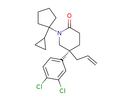 Molecular Structure of 194427-22-0 (2-Piperidinone,
1-(1-cyclopropylcyclopentyl)-5-(3,4-dichlorophenyl)-5-(2-propenyl)-, (S)-)
