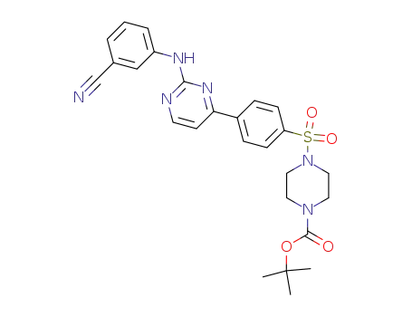 Molecular Structure of 677752-96-4 (1-Piperazinecarboxylic acid,
4-[[4-[2-[(3-cyanophenyl)amino]-4-pyrimidinyl]phenyl]sulfonyl]-,
1,1-dimethylethyl ester)