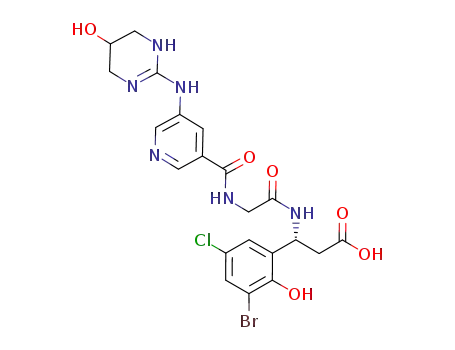 Molecular Structure of 247099-90-7 (3(S)-(3-Bromo-5-chloro-2-hydroxyphenyl)-3-[N-[5-(5-hydroxy-1,4,5,6-tetrahydropyrimidin-2-ylamino)pyridin-3-ylcarbonyl]glycylamino]propionic acid)
