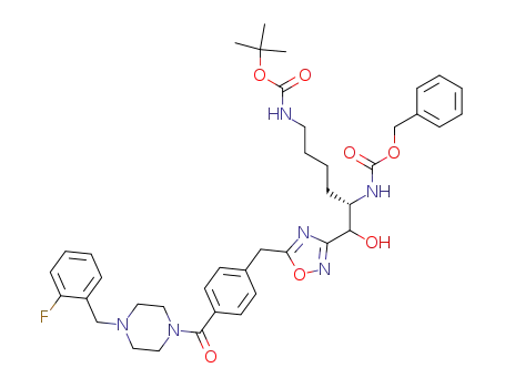 [5-benzyloxycarbonylamino-6-(5-{4-[4-(2-fluoro-benzyl)-piperazine-1-carbonyl]-benzyl}-[1,2,4]oxadiazol-3-yl)-6-hydroxy-hexyl]-carbamic acid <i>tert</i>-butyl ester