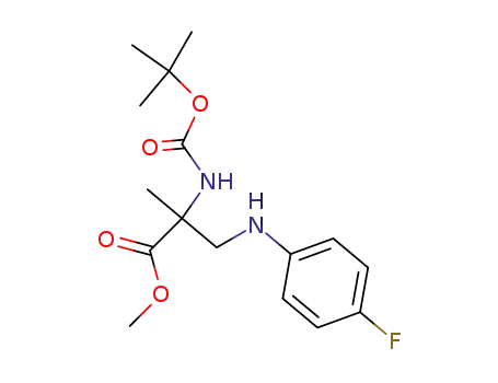 Molecular Structure of 880467-93-6 (Alanine,
N-[(1,1-dimethylethoxy)carbonyl]-3-[(4-fluorophenyl)amino]-2-methyl-,
methyl ester)